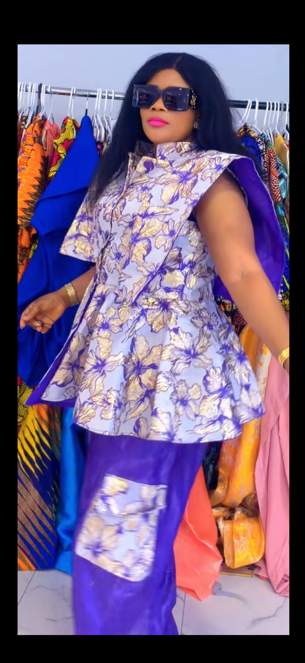 Floral purple and gold pantsuit