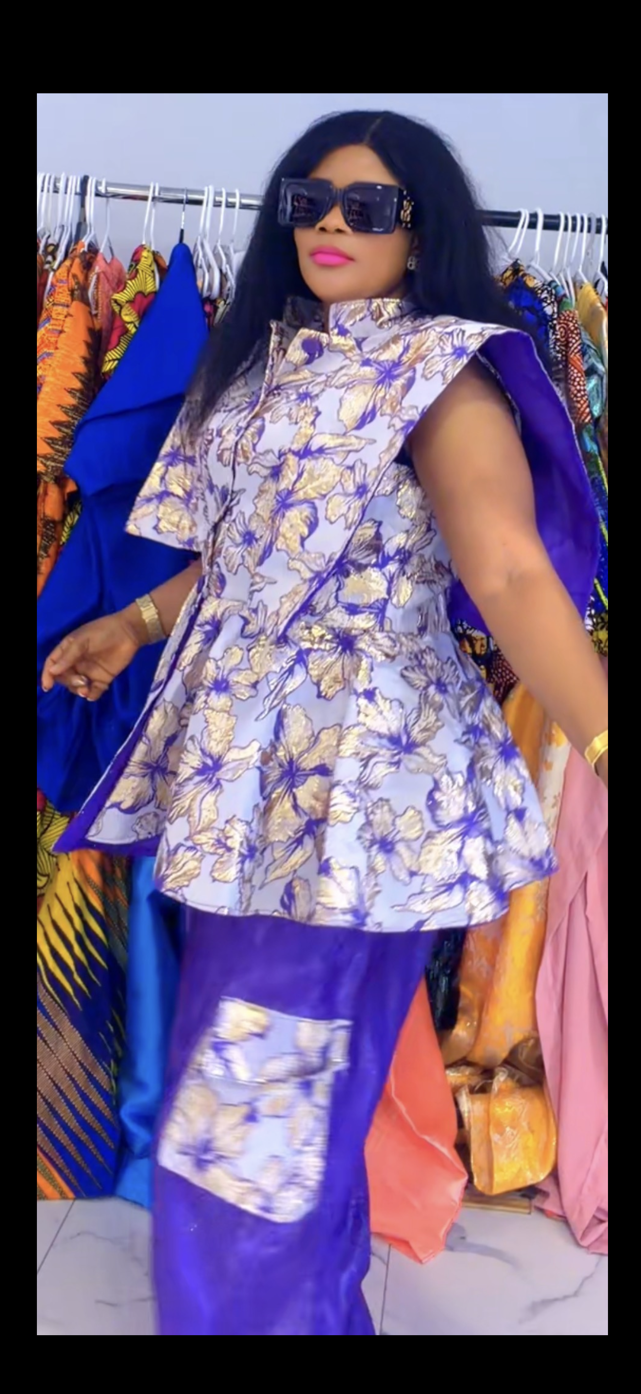 Floral purple and gold pantsuit