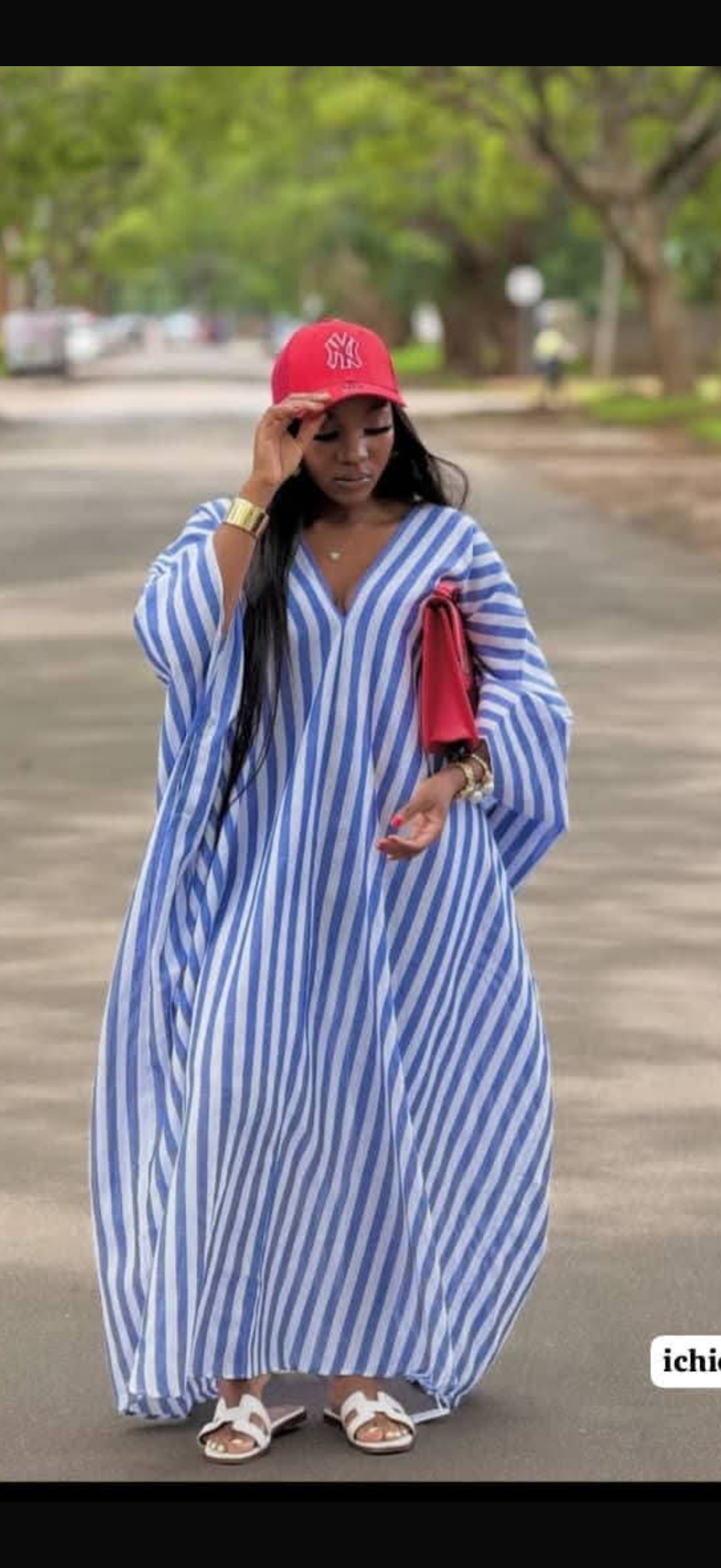 Blue and white cotton dress