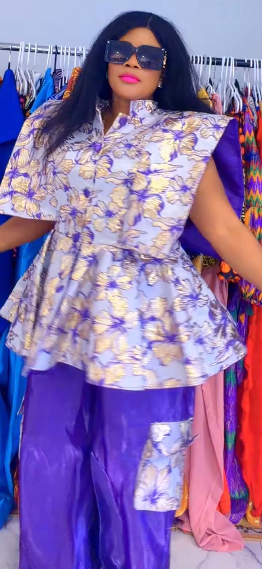 Floral purple and gold pantsuit