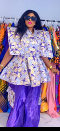 Floral purple and gold pantsuit