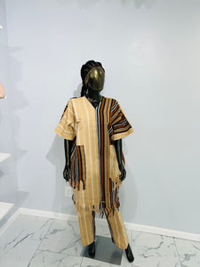 Light brown and dark brown Kente pantsuit