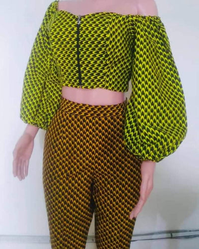 Cropped poof sleeve pant suit