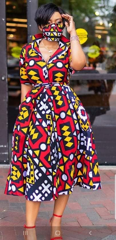 African Print Dress & Matching Mask set