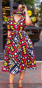 African Print Dress & Matching Mask set