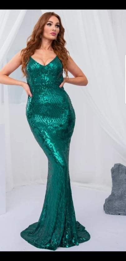 Green Formal Backless Sequin Dress