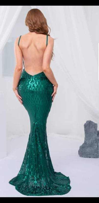 Green Formal Backless Sequin Dress