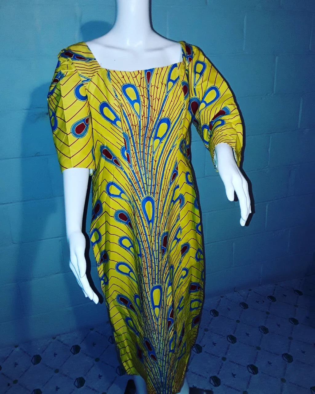 Yellow & Blue print Multicolored Dress-Sz L