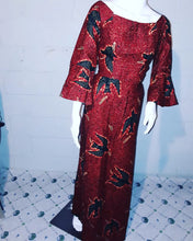 Load image into Gallery viewer, Off Shoulder African Print Dress Burgundy and Green-Sz M