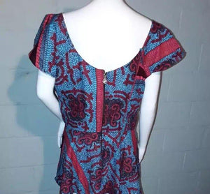 Short Sleeved Peplum Top-Blue- Sz S