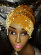 Load image into Gallery viewer, Beaded Velvet Turban Headwrap