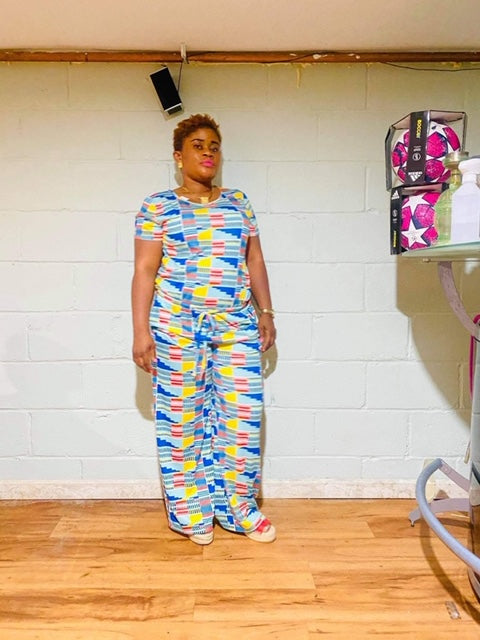 Blue Kente Style Jumpsuit