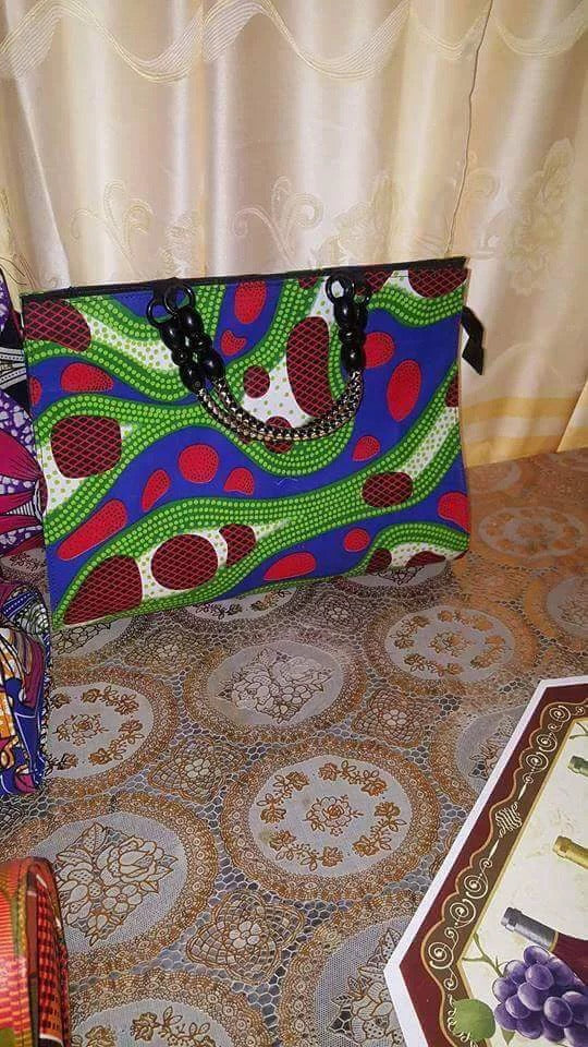 African Fabric Print Handbag- Green multicolored