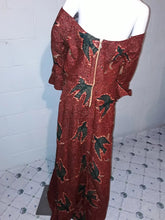 Load image into Gallery viewer, Off Shoulder African Print Dress Burgundy and Green-Sz M