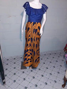 Lace Top Dress-Blue and Yellow Multicolored-Sz M