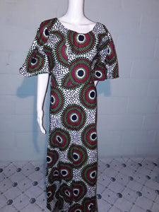 Long Tunic Style Dress-Green and Burgundy Multicolored-Sz L