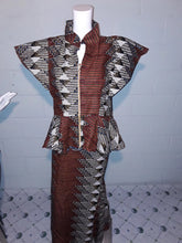Load image into Gallery viewer, Long Peplum Top with Matching Skirt - Brown Sz M/L