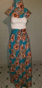 Maxi Skirt w/ matching Top - Orange/Turquoise-one size Adjustable