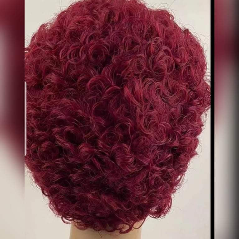 Curly short Human Hair Wig ( Burgundy)